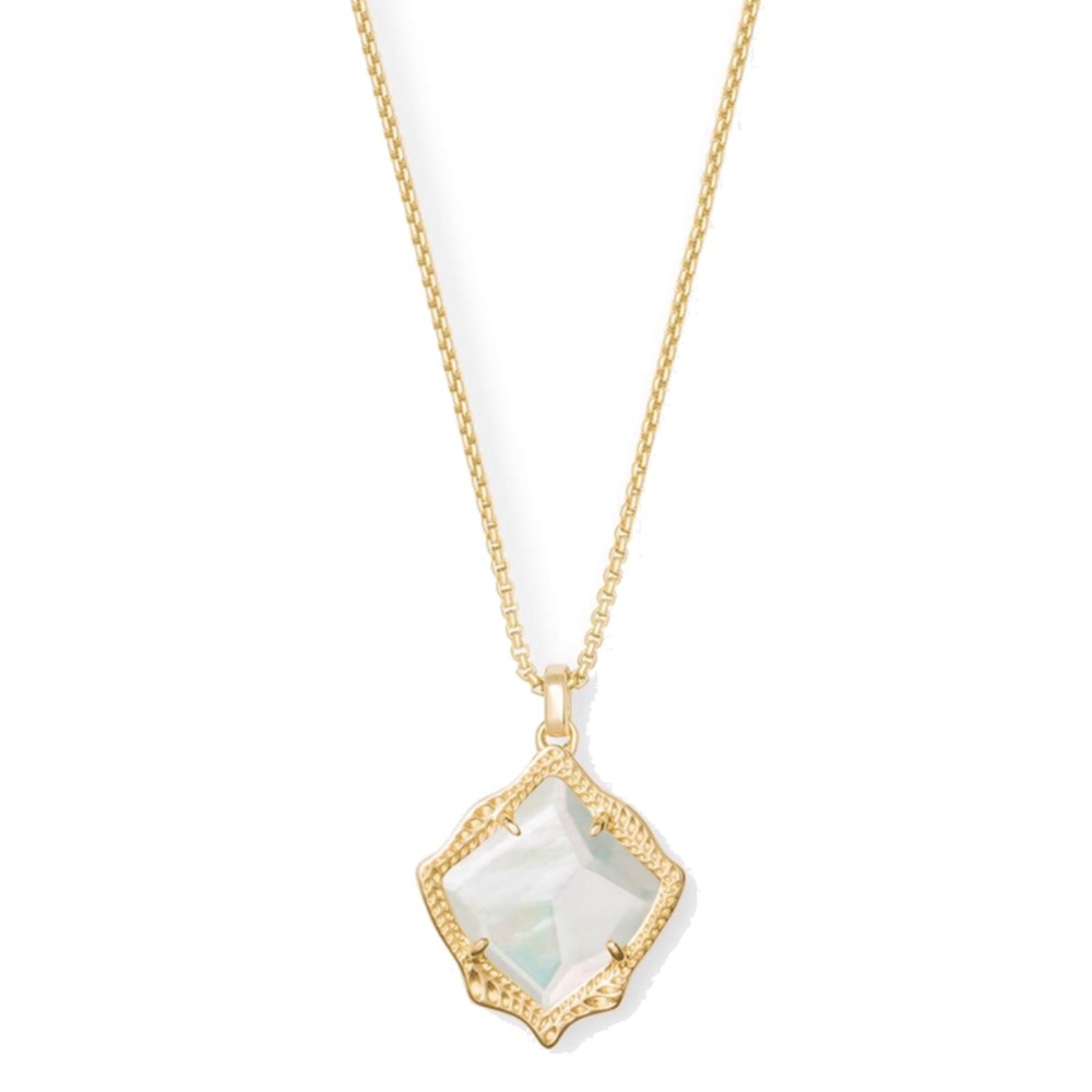 Kacey Gold Long Pendant Necklace in Ivory Mother-of-Pearl